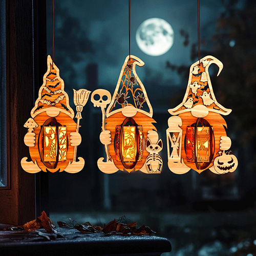 Halloween Wooden Gnome Lanterns - Custom Hanging Decor for Spooky Party Ambiance