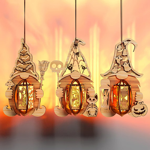 Halloween Wooden Gnome Lanterns - Custom Hanging Decor for Spooky Party Ambiance