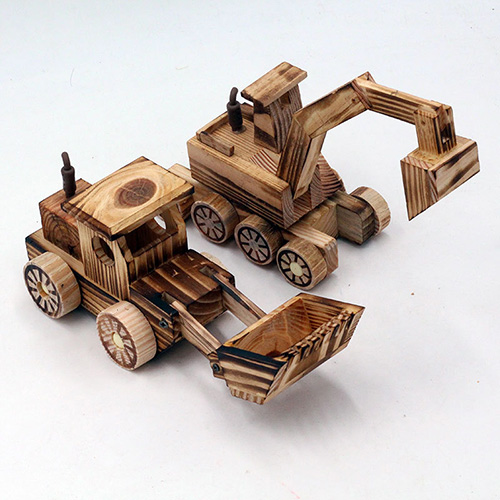 Premium Wooden Model Ornaments: Fire Truck, Excavator, and Bulldozer Toys for Kids
