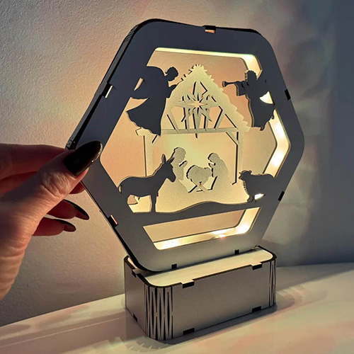 Handcrafted Wooden Nativity Night Light – Christmas Home Decor & Holiday Gift