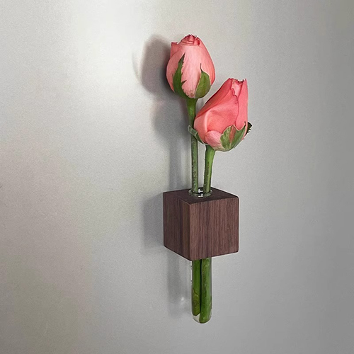 Innovative Magnetic Wooden Flower Pot for Refrigerator - Creative 3D Planter with Glass Test Tubes