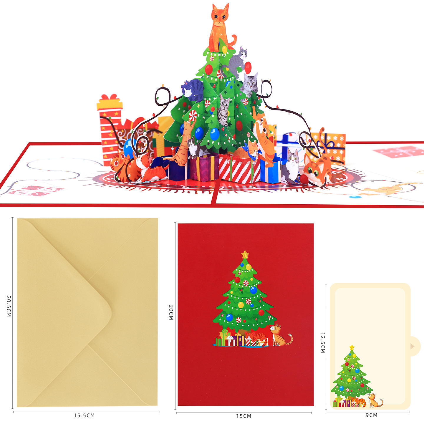 B2B Wholesale 3D Christmas Pop-Up Card - Factory-Direct Cat & Christmas Tree Paper Carving Greeting Card