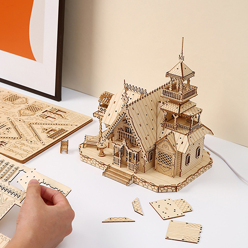 B2B Wholesale 3D Wooden Puzzle Retro Villa - Factory-Direct DIY Educational Toy for Kids