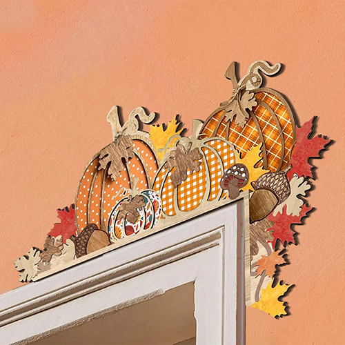 Cross-Border Thanksgiving Pumpkin Maple Leaf Door Corner Ornament - Double-Layer Wooden Autumn Home Decor | B2B Source Factory