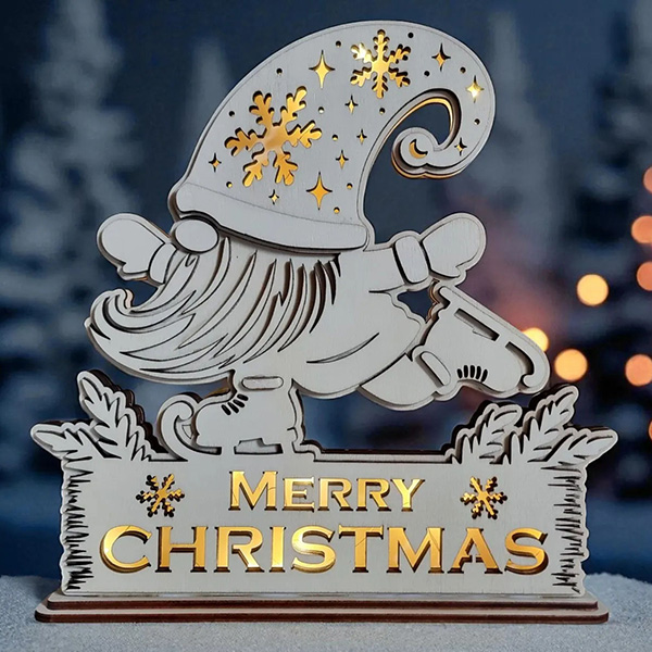 Christmas Gnome Light: Wooden Dwarf Decor Lamp (Factory Supply)