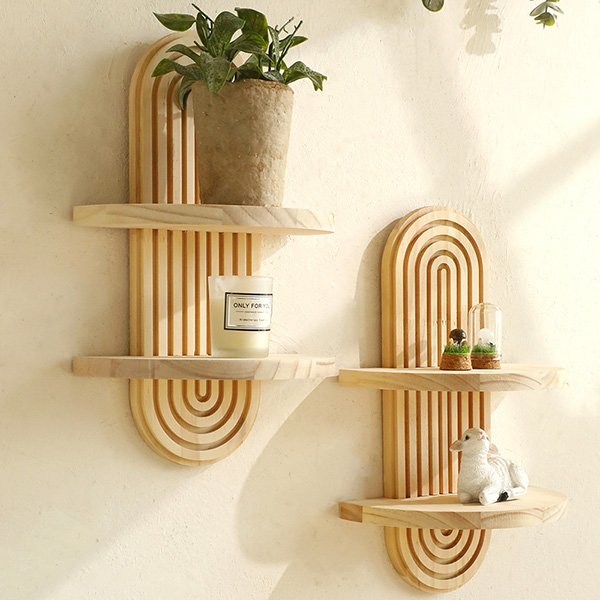 Oval Threaded Solid Wood Wall Planter Shelf - Wooden Craft