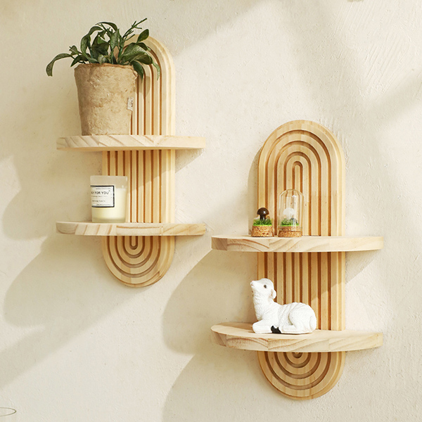 Oval Threaded Solid Wood Wall Planter Shelf - Wooden Craft