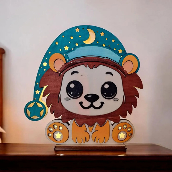 Lanterna notturna in legno personalizzata a forma di animale - Decorazione per la cameretta dei bambini