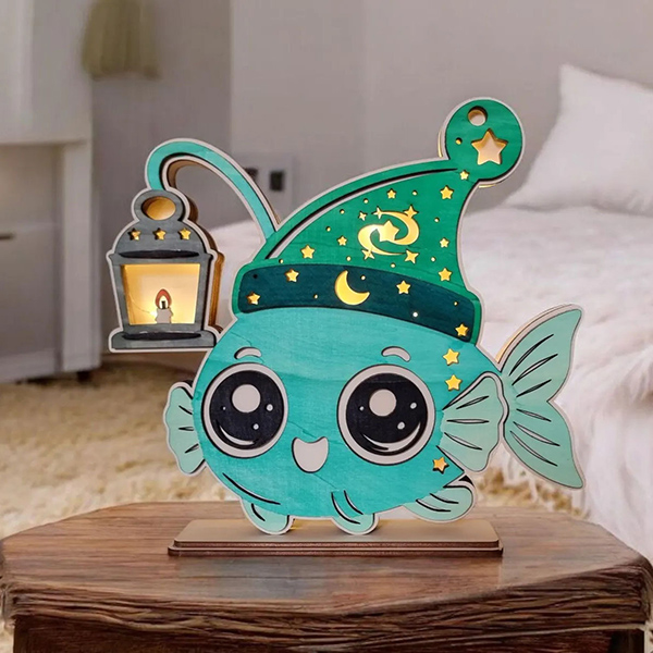 Lanterna notturna in legno personalizzata a forma di animale - Decorazione per la cameretta dei bambini