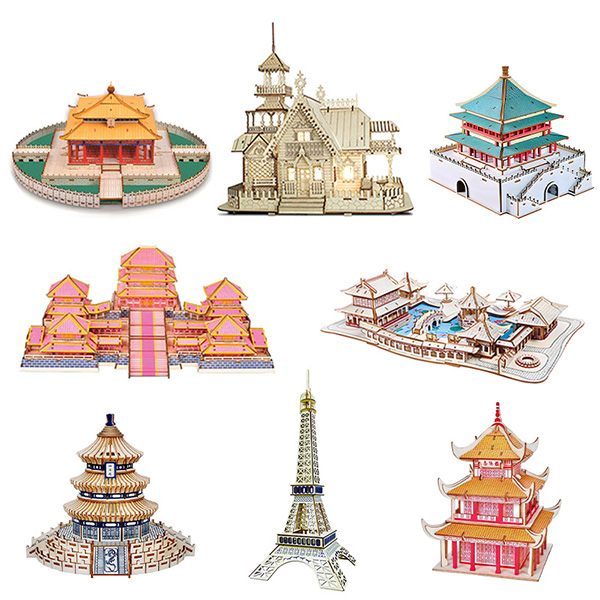 3D Wooden Architectural Puzzle Toys - Kids DIY Educational Models