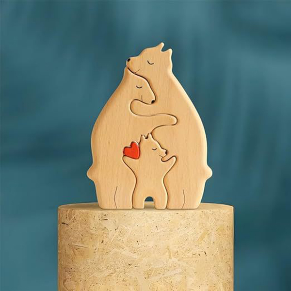 Mother and Child Bear Wooden Puzzle Set - Cross-Border Home Decoration Hot Seller