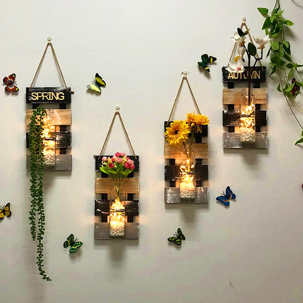 Wooden Wall-Mounted Hydroponic Vase: Home Decor for Dining/Living Rooms