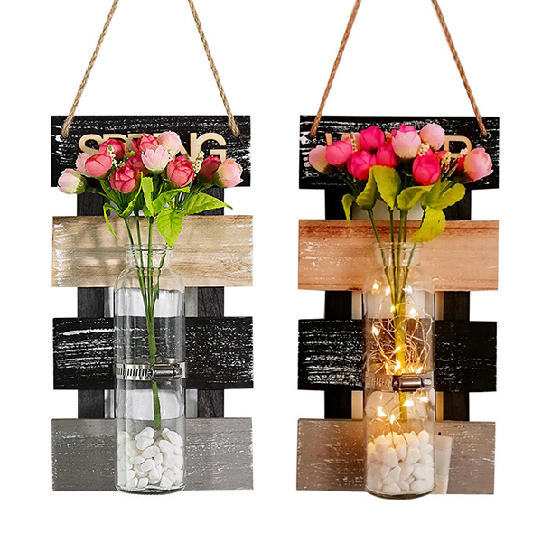 Wooden Wall-Mounted Hydroponic Vase: Home Decor for Dining/Living Rooms