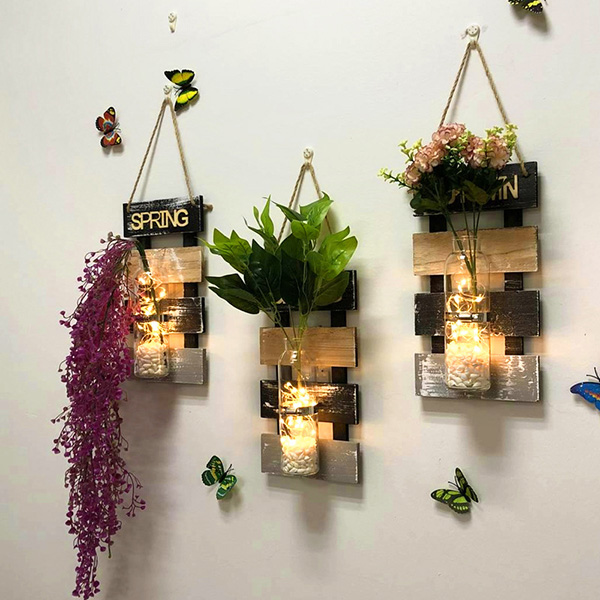 Wooden Wall-Mounted Hydroponic Vase: Home Decor for Dining/Living Rooms