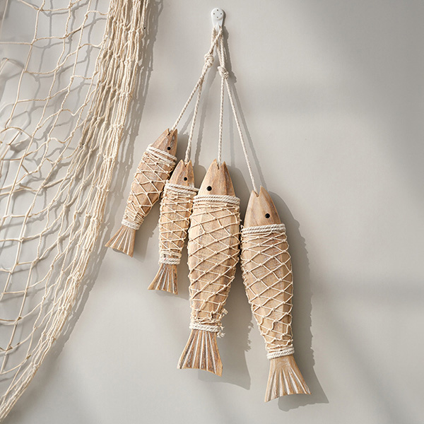 Wholesale Mediterranean Wooden Fish Skewer Wall Ornament: Aged Marine Series Decorations