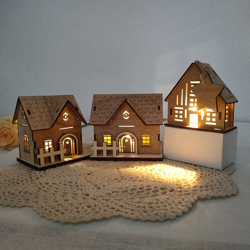 Christmas Wooden Lighted Cabin Decoration - Home Holiday Ornament