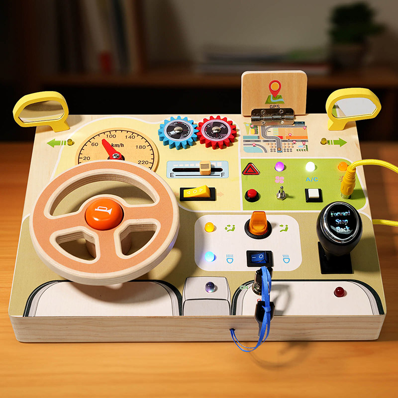 Kids Wooden LED Busy Board - Early Education Hands-On Toy
