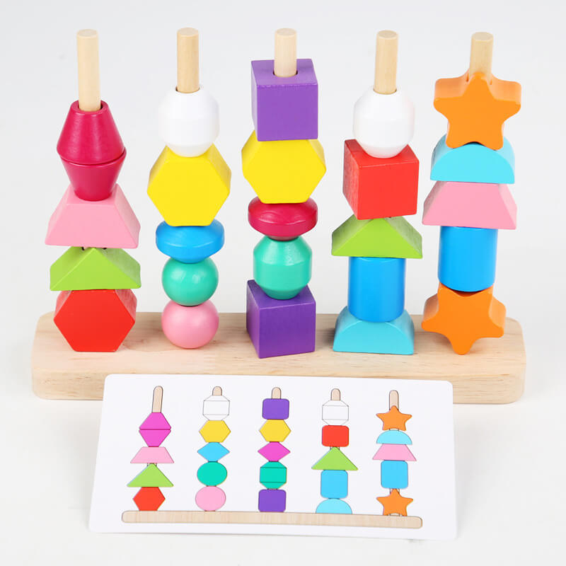 Wooden Rainbow Stacking Toy - Toddler Geometric Puzzle Toy