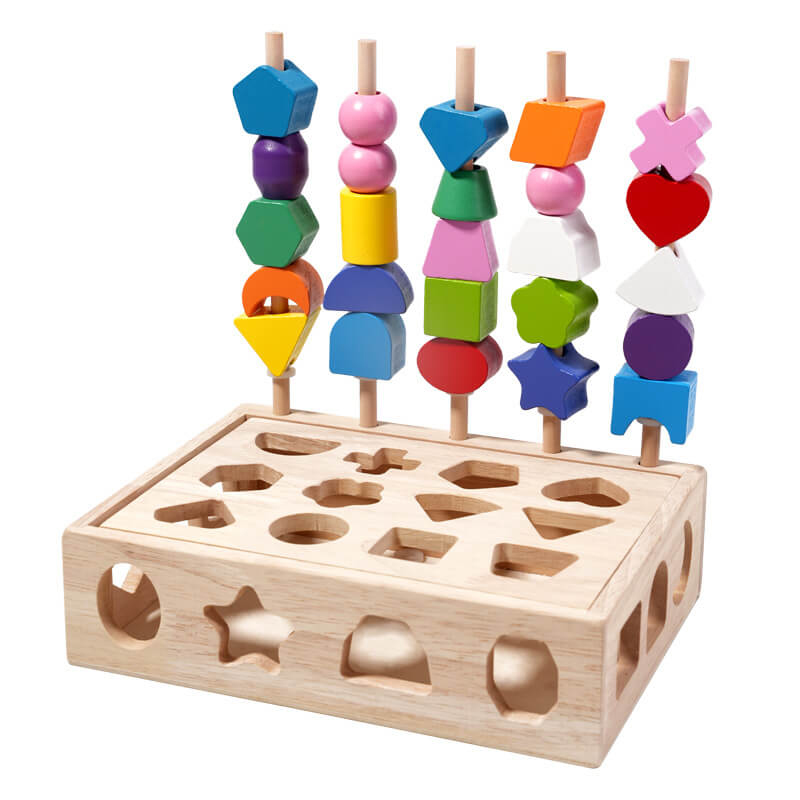 Wooden Rainbow Stacking Toy - Toddler Geometric Puzzle Toy
