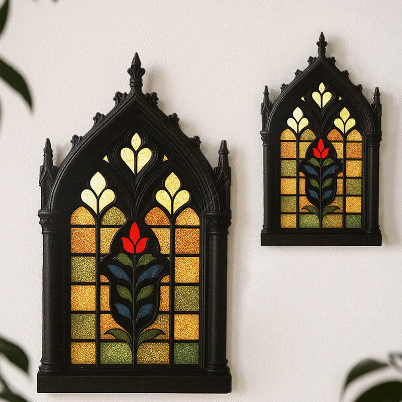 Black Gothic Wooden Door Frame Wall Shelf - Home Decor