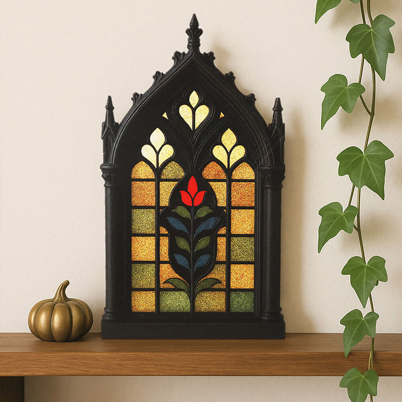 Black Gothic Wooden Door Frame Wall Shelf - Home Decor
