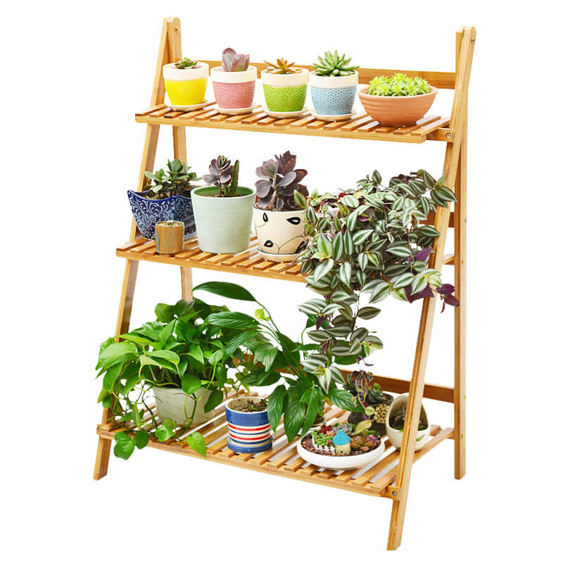 Wooden Foldable Plant Stand - Mobile for Balcony & Living Room (B2B)