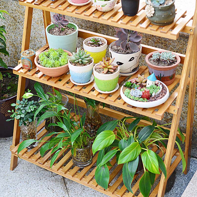 Wooden Foldable Plant Stand - Mobile for Balcony & Living Room (B2B)