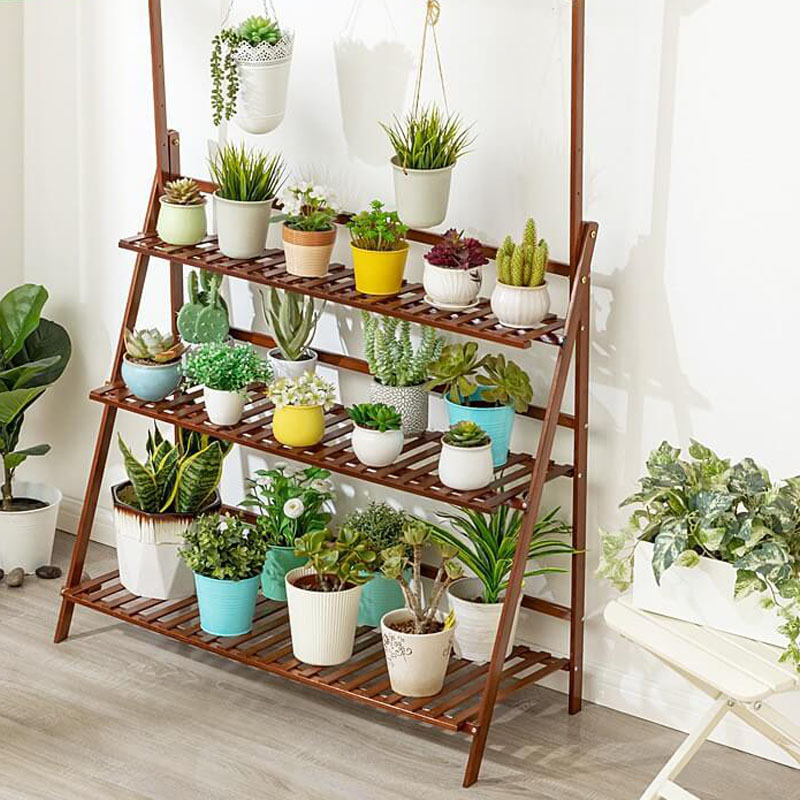 Wooden Foldable Plant Stand - Mobile for Balcony & Living Room (B2B)