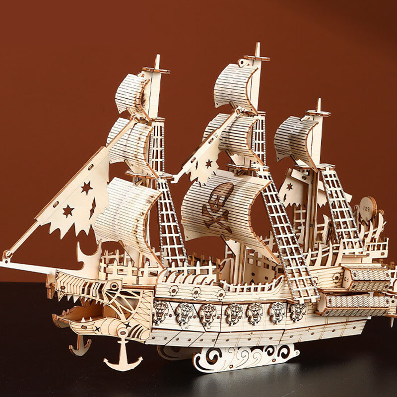 Pirate Ship Wooden 3D Puzzle - Educational Toy for Kids & Adults (B2B)