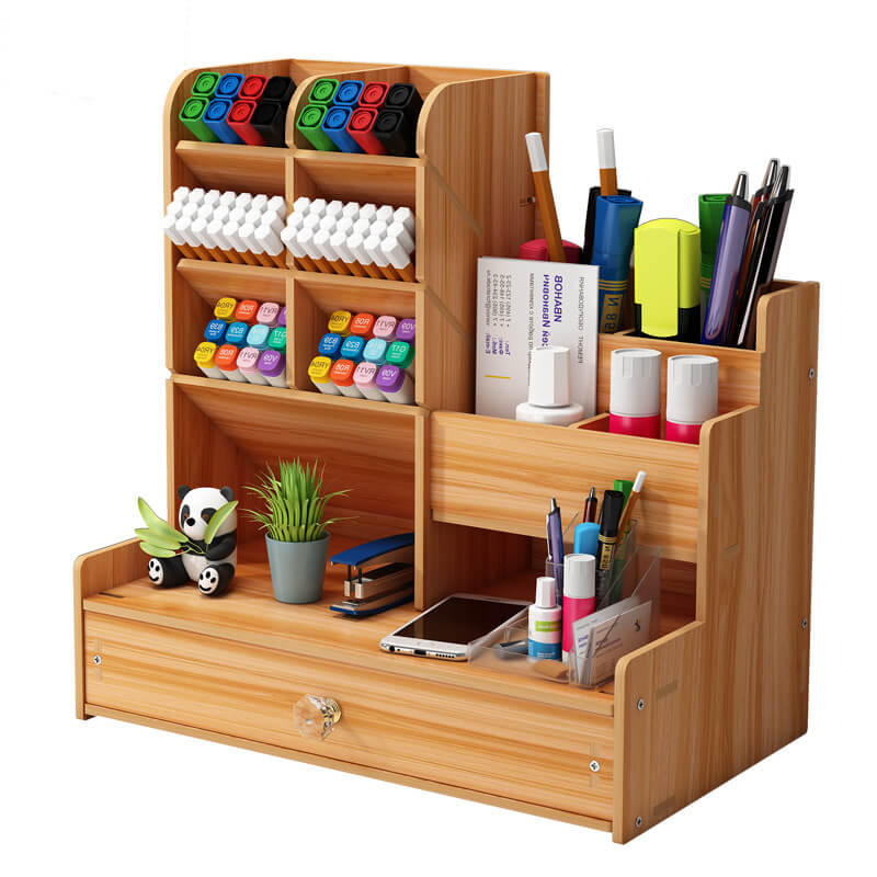 Efficient Wooden Desktop Organizer with Compartments for Modern Workspaces