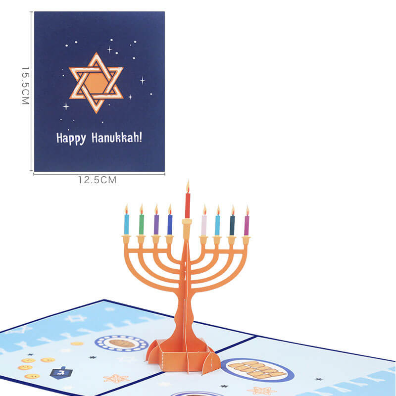 3D Hanukkah Candle Holder Greeting Cards: Custom Color Printing for Rosh Hashanah Wishes
