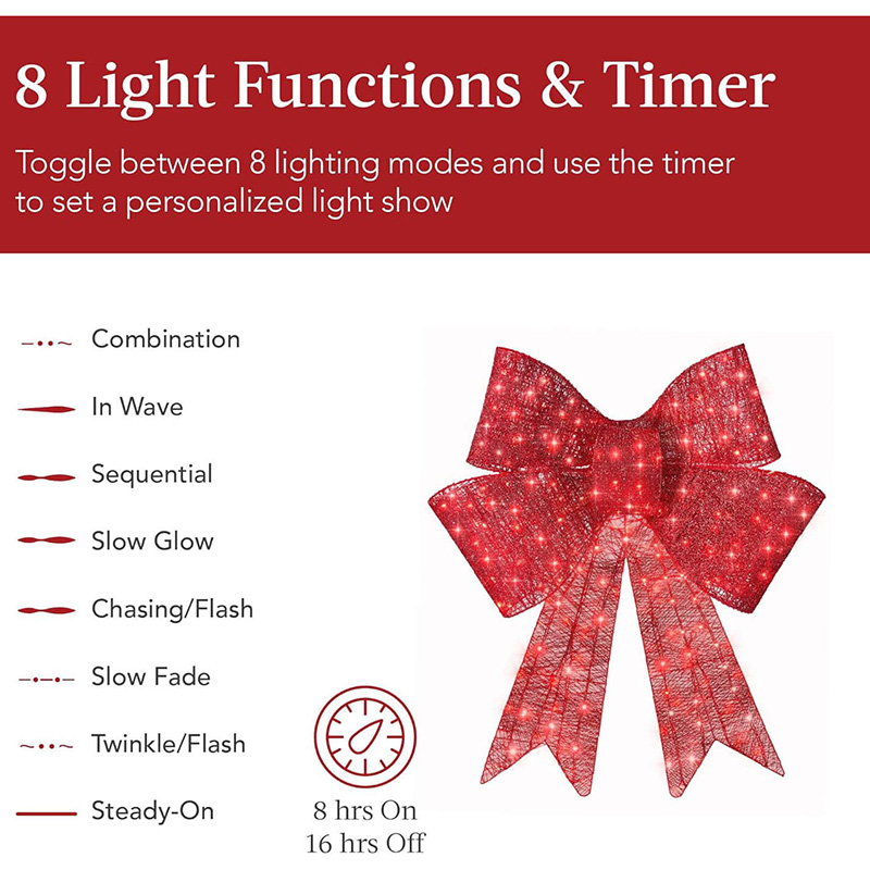 Christmas Bow LED Outdoor Decor - Large Yard Holiday Light Strip