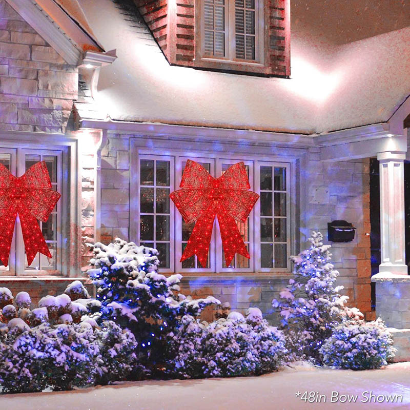 Christmas Bow LED Outdoor Decor - Large Yard Holiday Light Strip