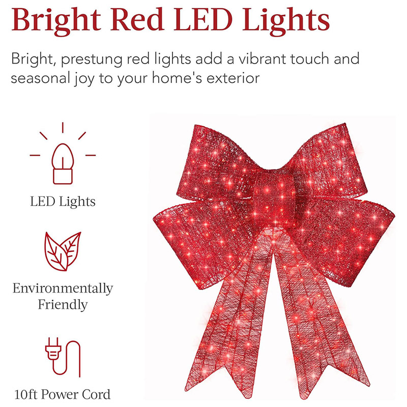 Christmas Bow LED Outdoor Decor - Large Yard Holiday Light Strip