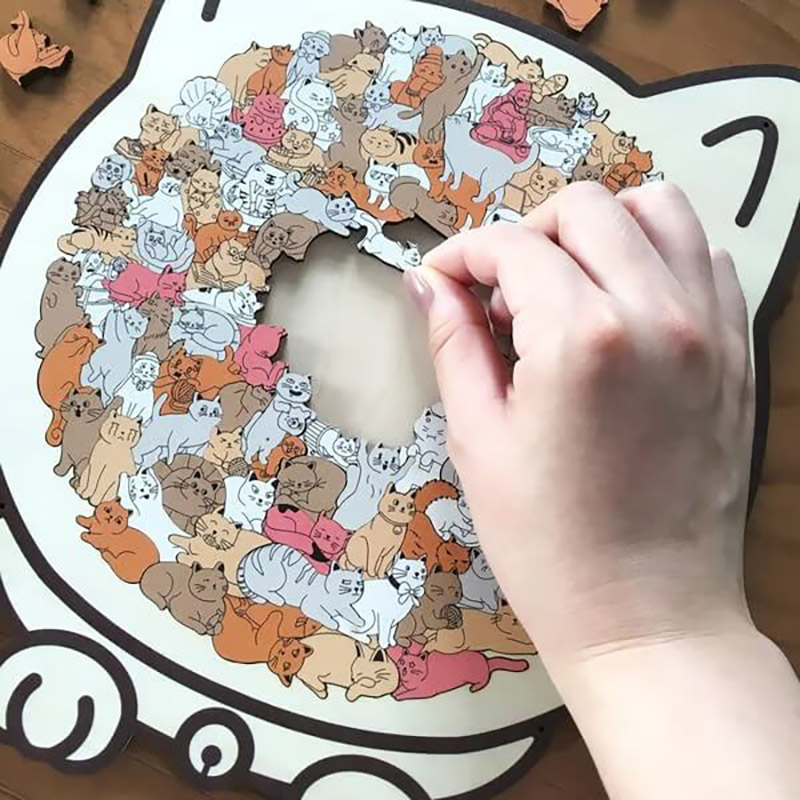 Morandi-Colored Cat Wooden Jigsaw Puzzle - Home Decor