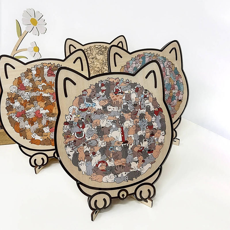 Morandi-Colored Cat Wooden Jigsaw Puzzle - Home Decor