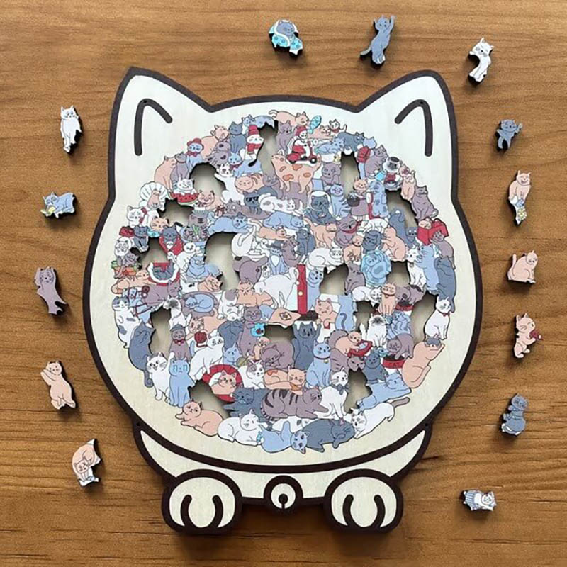 Morandi-Colored Cat Wooden Jigsaw Puzzle - Home Decor
