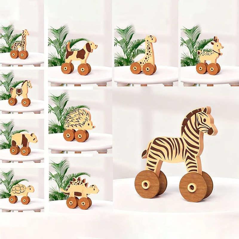 Cross-Border Kids' Wheel Toy: Cute Animal Montessori Push-Pull Toy