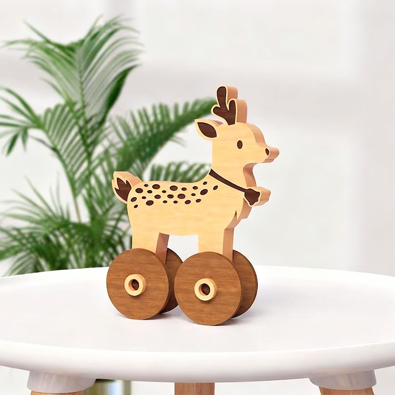 Cross-Border Kids' Wheel Toy: Cute Animal Montessori Push-Pull Toy