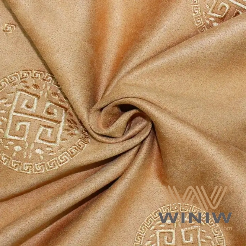 Embroidered Fake Suede Leather Fabric Material