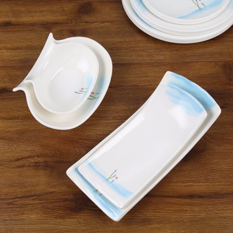 Platos de melamina blanca azul occidental para uso en exteriores