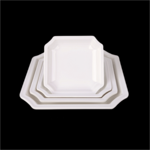 Juego de vajilla cuadrada de melamina blanca para 8 personas