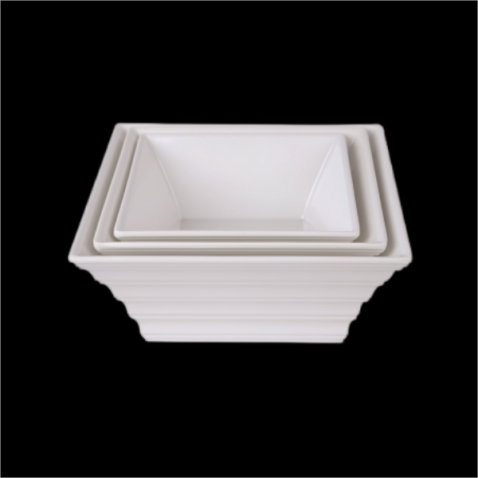 Juego de vajilla cuadrada de melamina blanca para 8 personas