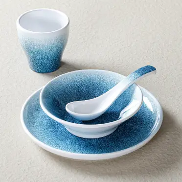 Vajilla de melamina - vajilla bicolor azul y blanca