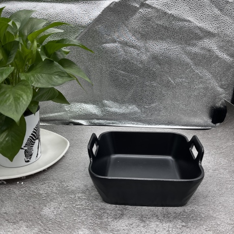 Piring Persegi Panjang Melamin Gantung Ganda Hitam Matte