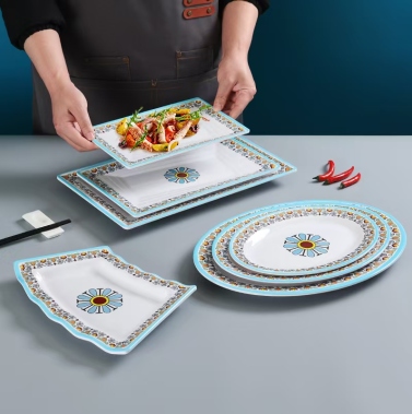 Serie de vajilla de melamina con forma de flor de linterna