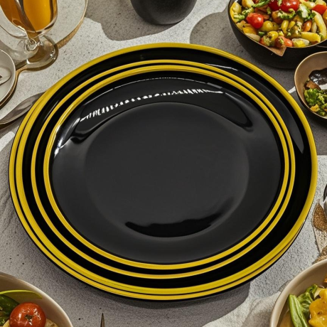 Set Piring Melamin Emas Hitam Untuk Piknik