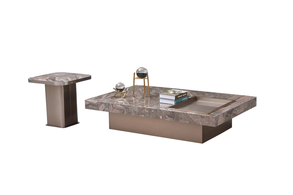 Brown grey marble coffee table