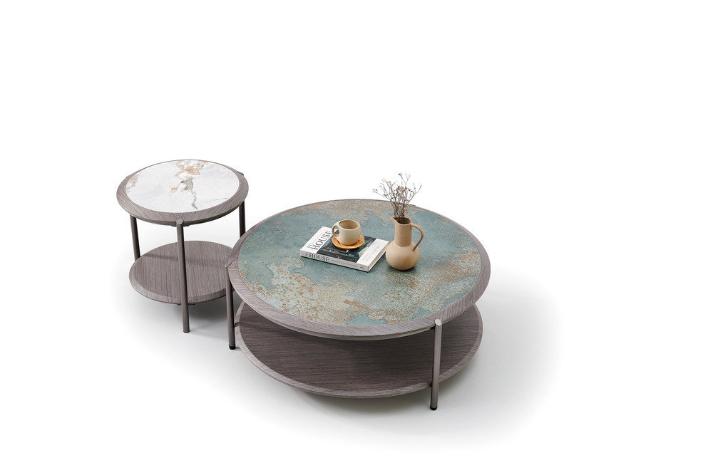 Green round ceramic coffee table