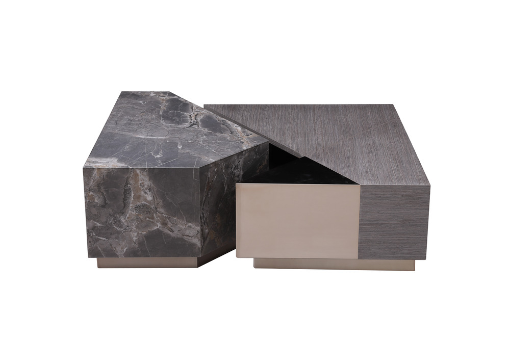 Grey ceramic top on wheels coffee table